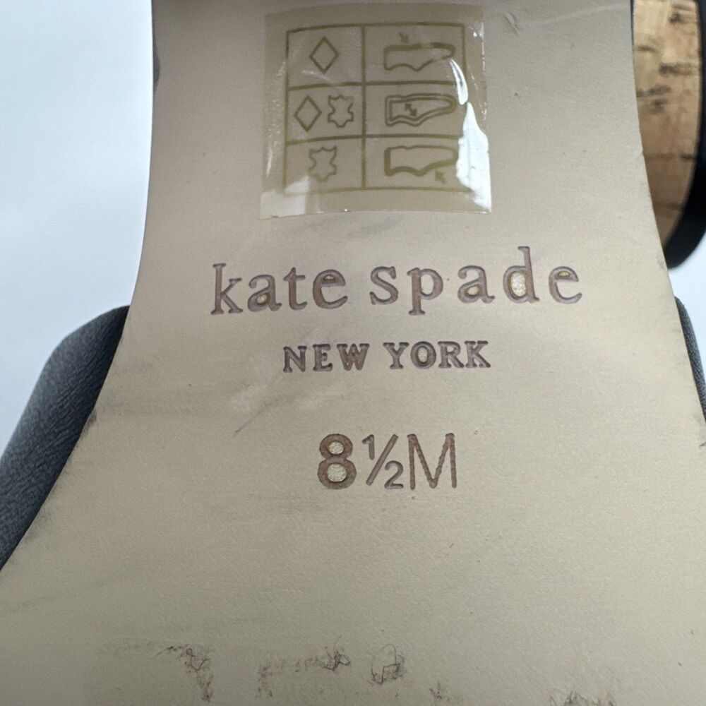 Kate Spade Black Leather Scalloped Edge Block Heel Open Toe Mules Women's 8.5M - Picture 9 of 10
